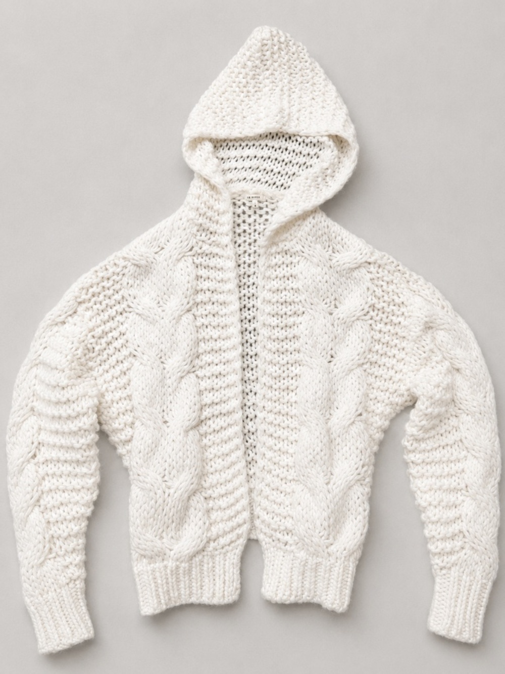En Crème Chunky Cable Knit Hooded Cardigan – Size S